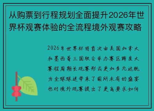 从购票到行程规划全面提升2026年世界杯观赛体验的全流程境外观赛攻略